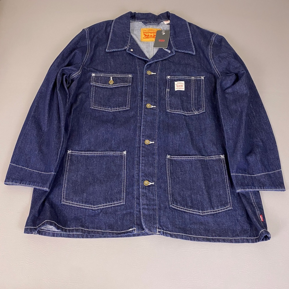 Levi Strauss Men XL Dark Wash Denim Chore Coat Workwear Jacket PC9-003B0-0000